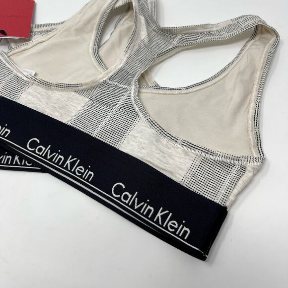 Calvin Klein NWT Plaid Modern Cotton Wireless Unlined Bralette 2 Pk XS Black Tan - Picture 4 of 6